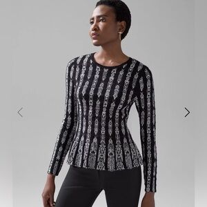 White House Black Market Fitted Ribbed Long Sleeve Blouse